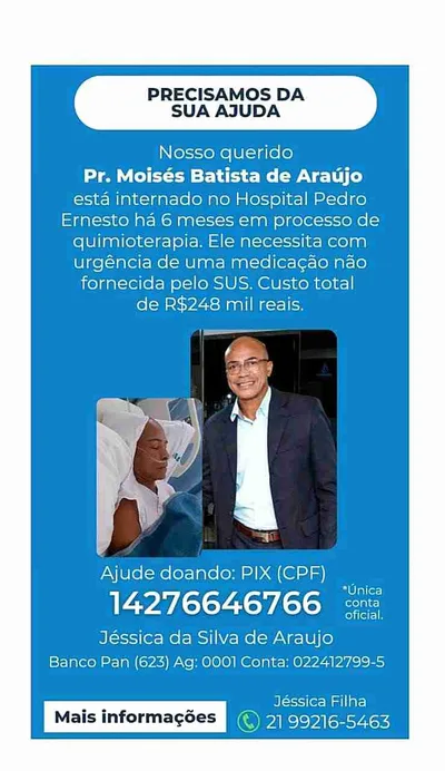Com câncer, pastor precisa arrecadar mais de R$ 248 mil para concluir tratamento