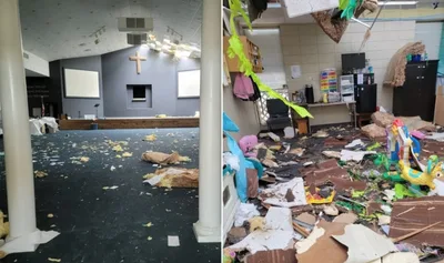 Crianças saem ilesa enquanto igreja é destruída por tornado