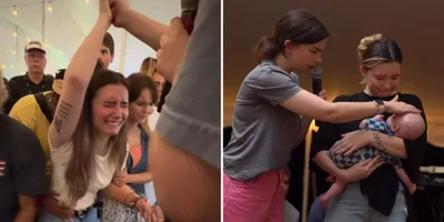 Mulher que não conseguia engravidar apresenta filho na igreja após oração