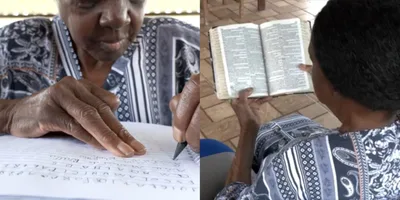 Idosa volta à escola para realizar sonho de ler a Bíblia: \"Via todos lendo na igreja\"