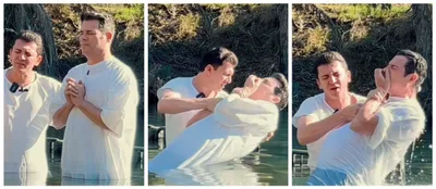 Após conversão, Celso Portiolli é batizado nas águas no rio Jordão