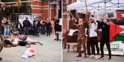 Ativistas anti-Israel comemoram ataque de 7 de outubro em encenação de rua em Bruxelas