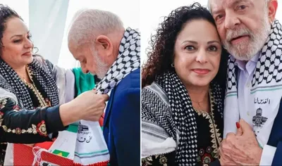 Em encontro com grupo pró-Palestina, Lula veste lenço com frase: "Jerusalém é nossa"