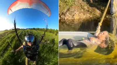 Homem que passeava de parapente vê mulher se afogando e a salva: ‘Deus me usou’