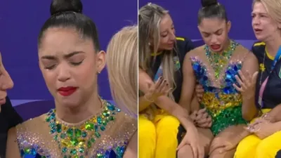 Ginasta brasileira ora em línguas estranhas nas Olimpíadas