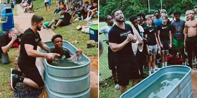 Jogadores de futebol americano são batizados após treino nos EUA: \"É coisa de Deus\"