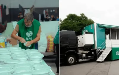 Carreta enviada por igreja já preparou 8 mil refeições e doou 14 mil kg de roupas