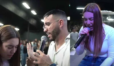 Naiara Azevedo recebe profecia e canta em igreja de Leonardo Sale