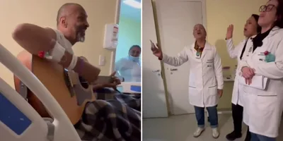 Homem com câncer avançado inspira ao louvar no leito com equipe médica