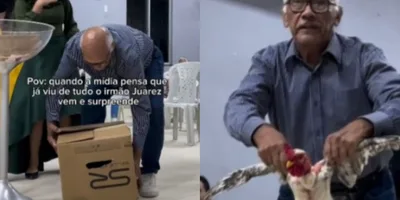 Idoso oferta galinhas para reforma de igreja e ato emociona: \"O Senhor recebeu\"