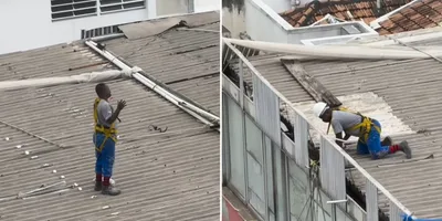 Pedreiro inspira ao fazer oração em laje de prédio no Rio