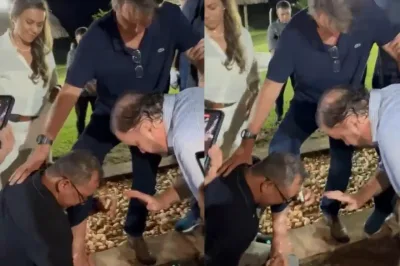 Vídeo: Tremendo e chorando, empresário e pastor ungem os pés de Bolsonaro
