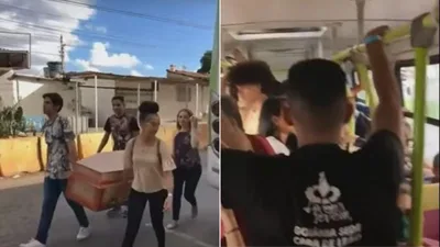 Jovens levam caixão a ônibus para pregar: "Muitos vivem como se Deus estivesse morto"