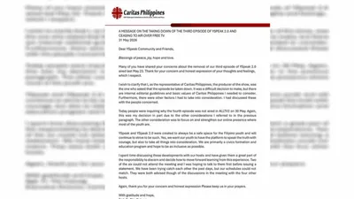Caritas Philippines, nilinaw ang pagtanggal sa ikatlong episode ng YSpeak 2.0 - VeritasPH