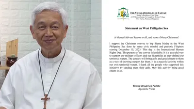 Obispo, nagpahayag ng suporta sa Christmas convoy sa WPS