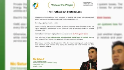 Pagkalugi ng power distributors kapag inalis ang system loss charges, kinontra ng PARE - VeritasPH