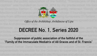 Lipa archdiocese dissolves ‘Mediatrix’ public association