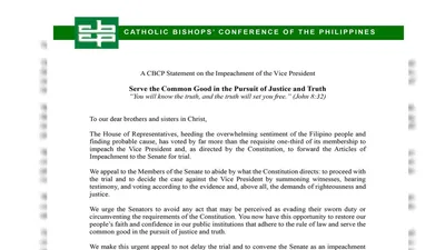 Senado, binalaan ng CBCP sa sworn duty sa Konstitusyon at sambayanang Pilipino - VeritasPH