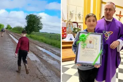 Boy walks 7 miles on muddy roads to receive confirmation, gets a blessing from the pope
