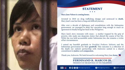 Makaraan ang 14-taong pagkakulong sa Indonesia: Veloso, makakauwi na ng Pilipinas