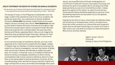 Pagkukulang sa pagtugon at komunikasyon sa pagkasawi ng 2-student athletes, inamin ng Jesuits - VeritasPH