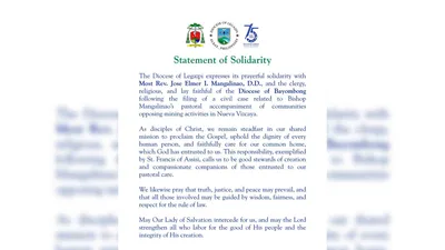 Diocese of Legazpi, naglabas ng statement of support para kay Bishop Mangalinao - VeritasPH