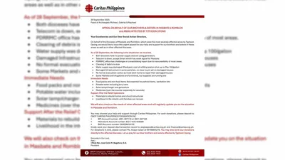 Caritas Philippines, nanawagan ng tulong para sa Diocese of Masbate at Romblon - VeritasPH