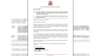Archdiocese of Manila, magsasagawa ng second collection para sa mga nasalanta ng bagyong Kristine