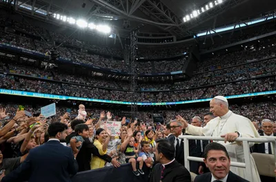 Pope Leo scores goal for the Gospel at soccer stadium