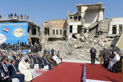 Pope Francis prays for victims of war in ruins of Mosul