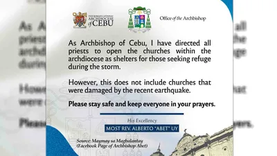 Mga simbahan sa Archdiocese of Cebu, binuksan para sa maapektuhan ng bagyong Tino - VeritasPH