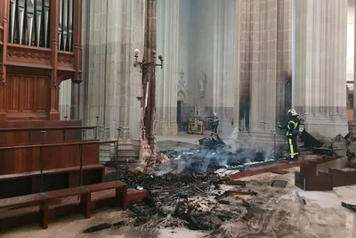 French cathedral burns in suspected arson fire