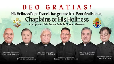 6 na pari ng Diocese of Malolos, ginawaran ng pontifical honor