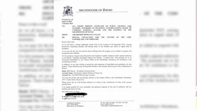 Special collection para sa mamamayan ng Cebu, isasagawa ng Archdiocese of Davao - VeritasPH