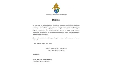 Status Quo sa mga posisyon sa Diocese of Kalibo, ipinag-utos ni Bishop Villareal - VeritasPH