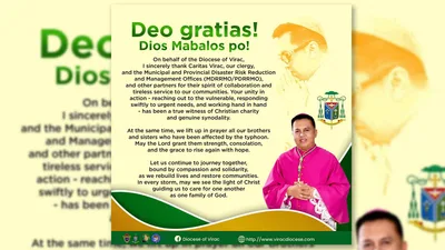 Bishop Occiano, nagpapasalamat sa lahat ng tumulong sa kaligtasan ng isla sa pananalasa ng bagyo - VeritasPH