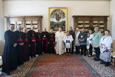 Pope Francis meets Canadian Indigenous leaders at the Vatican