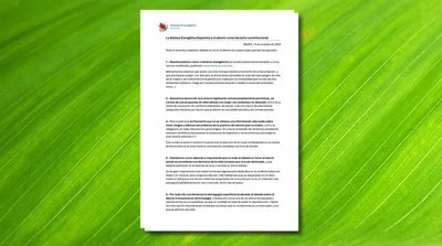The Spanish Evangelical Alliance opposes the inclusion of abortion as a constitutional right