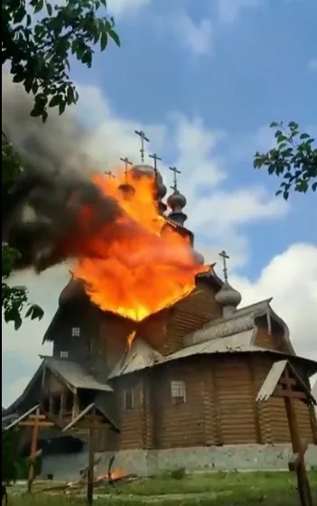 Russia, Ukraine blame each other for burning of historic 16th century wooden church