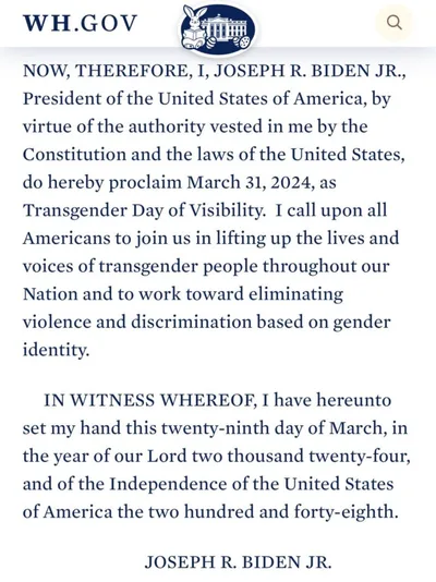 Biden facing criticism for highlighting Transgender Day of Visibility on Easter | Baptist Press