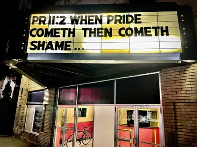 Church rents movie theater marquee in response to LGBT pride event: 'Then cometh shame'