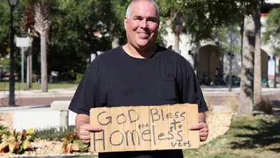 Georgia town rescinds citation for man holding 'God bless the homeless vets' sign at City Hall