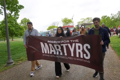 'Ask God for their protection': Demonstrators March through the Rain to Stand with Persecuted Christians