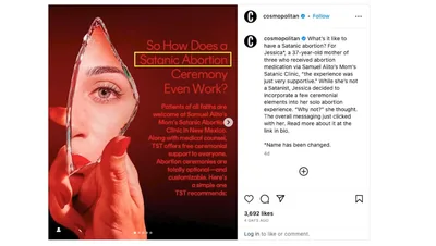 Cosmopolitan Defends Abortion as Satanic 'religious ritual,' Calls Satanism a 'nontheistic faith'