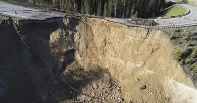 Mountain pass highway falls away in catastrophic failure