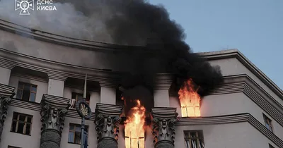 Ukraine Cabinet Building Burns in Russian Mass Drone Attack