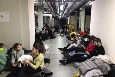 Ukrainian Catholic University students take shelter as air raid sirens sound