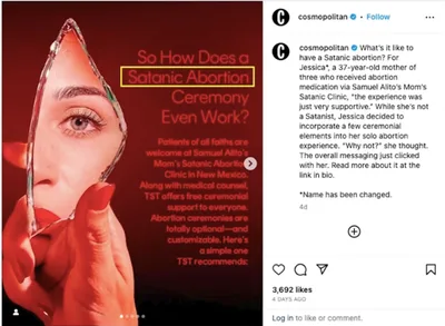 Cosmopolitan magazine promotes Satanic 'abortion ritual'