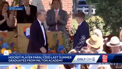 Teen Partially Paralyzed During Hockey Injury 9 Months Ago Sparks Tears, Roaring Cheers as He Walks Across Graduation Stage to Get Diploma