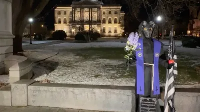 The Satanic Temple Unveils Demonic Statue Near Nativity Scene at New Hampshire State House